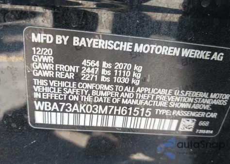 2021 BMW 228I Gran Coupe xDrive from USA, damaged, VIN WBA73AK03M7H61515